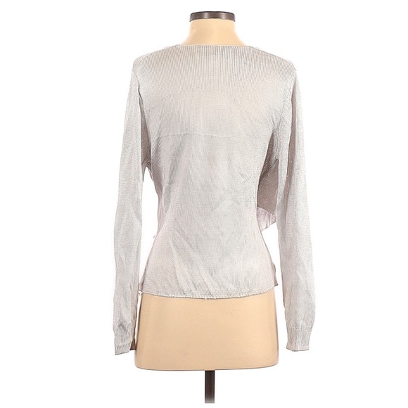 Michelle Mason Metallic Cross Wrap Silver Sweater Blouse - Picture 6 of 8